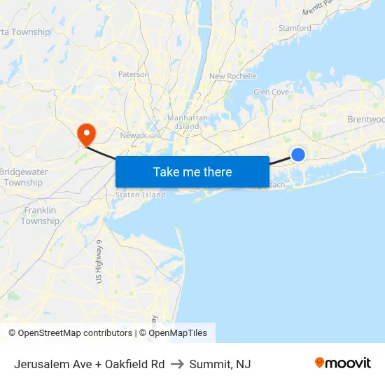 Jerusalem Ave + Oakfield Rd to Summit, NJ map