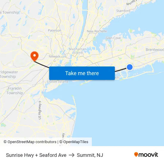 Sunrise Hwy + Seaford Ave to Summit, NJ map