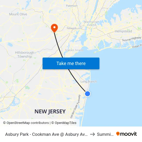 Asbury Park - Cookman Ave @ Asbury Ave (Southbound) to Summit, NJ map
