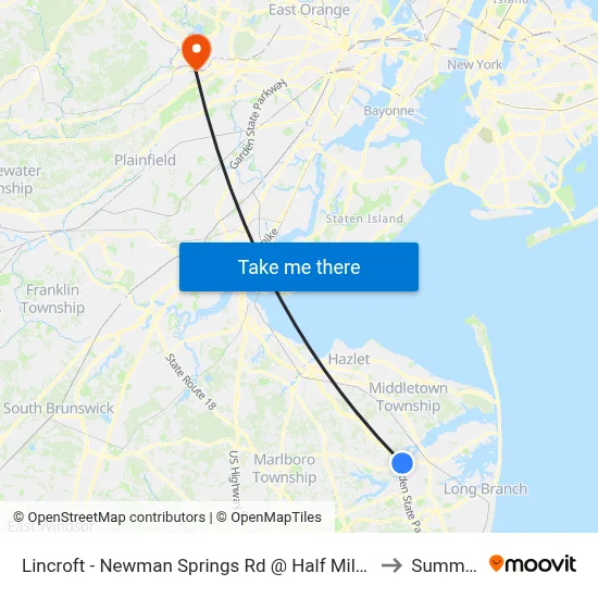Lincroft - Newman Springs Rd @ Half Mile Rd (Northbound) to Summit, NJ map