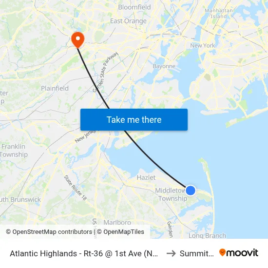 Atlantic Highlands - Rt-36 @ 1st Ave (Northbound) to Summit, NJ map