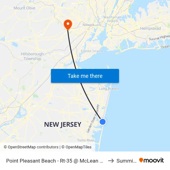 Point Pleasant Beach - Rt-35 @ McLean Ave (Northbound) to Summit, NJ map