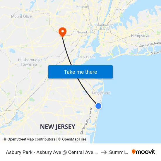 Asbury Park - Asbury Ave @ Central Ave (Northbound) to Summit, NJ map