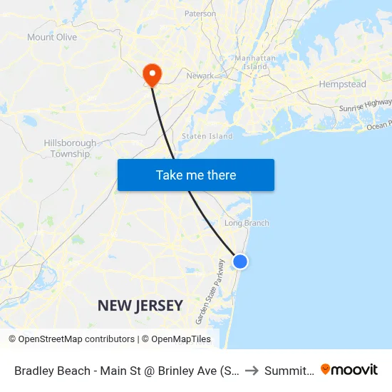 Bradley Beach - Main St @ Brinley Ave (Southbound) to Summit, NJ map
