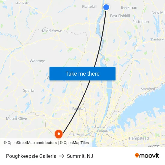 Poughkeepsie Galleria to Summit, NJ map