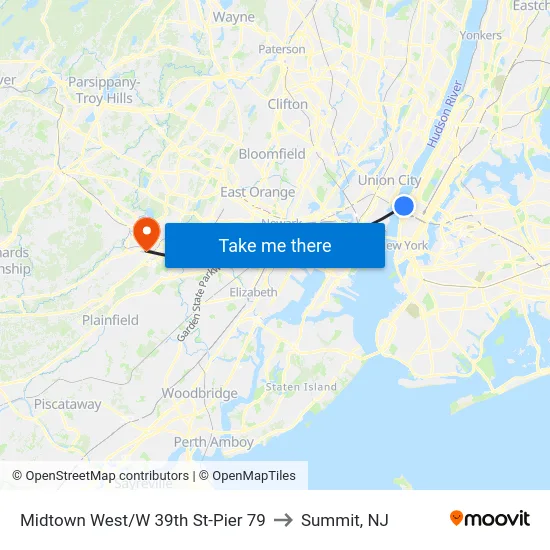 Midtown West/W 39th St-Pier 79 to Summit, NJ map