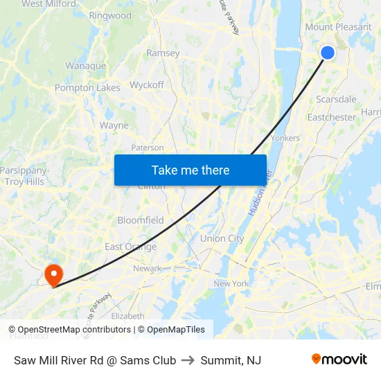 Saw Mill River Rd @ Sams Club to Summit, NJ map