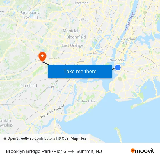 Brooklyn Bridge Park/Pier 6 to Summit, NJ map