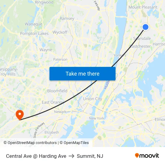 Central Ave @ Harding Ave to Summit, NJ map