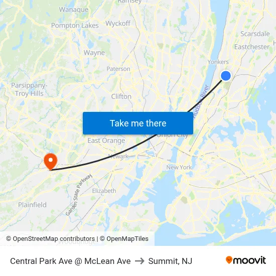 Central Park Ave @ McLean Ave to Summit, NJ map