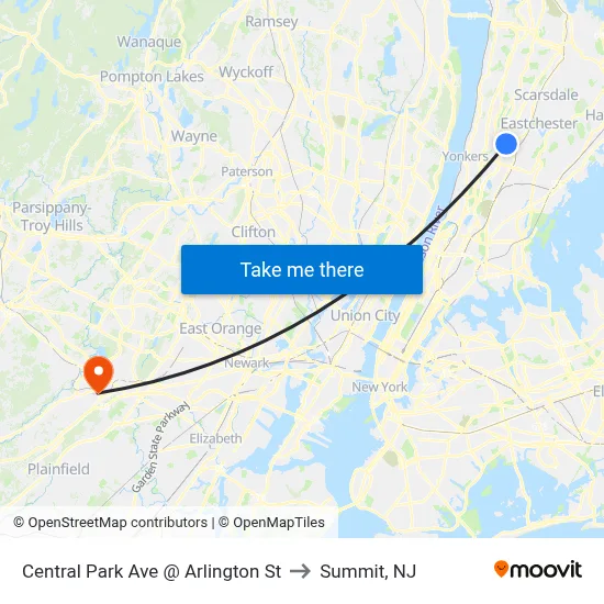 Central Park Ave @ Arlington St to Summit, NJ map