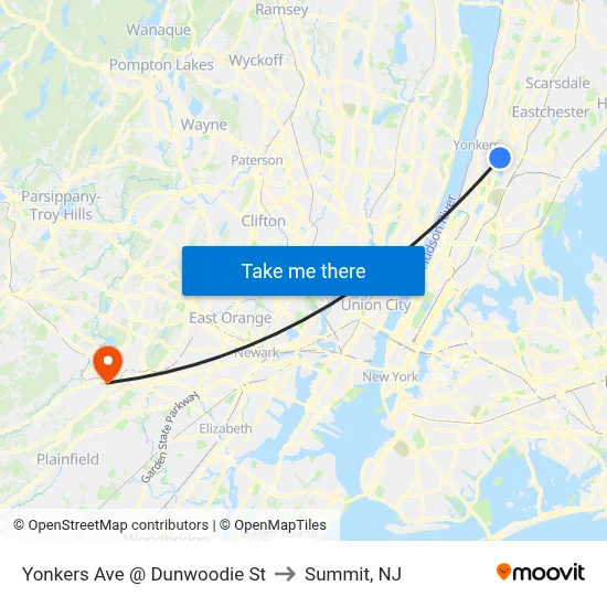 Yonkers Ave @ Dunwoodie St to Summit, NJ map