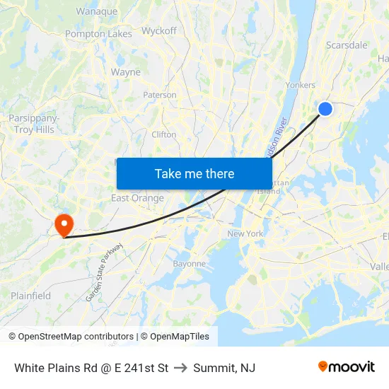 White Plains Rd @ E 241st St to Summit, NJ map