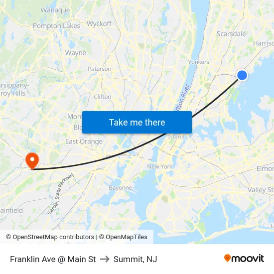 Franklin Ave @ Main St to Summit, NJ map