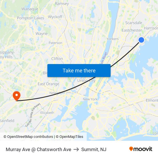 Murray Ave @ Chatsworth Ave to Summit, NJ map