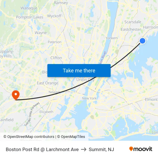 Boston Post Rd @ Larchmont Ave to Summit, NJ map