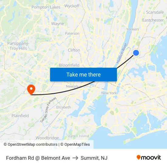 Fordham Rd @ Belmont Ave to Summit, NJ map