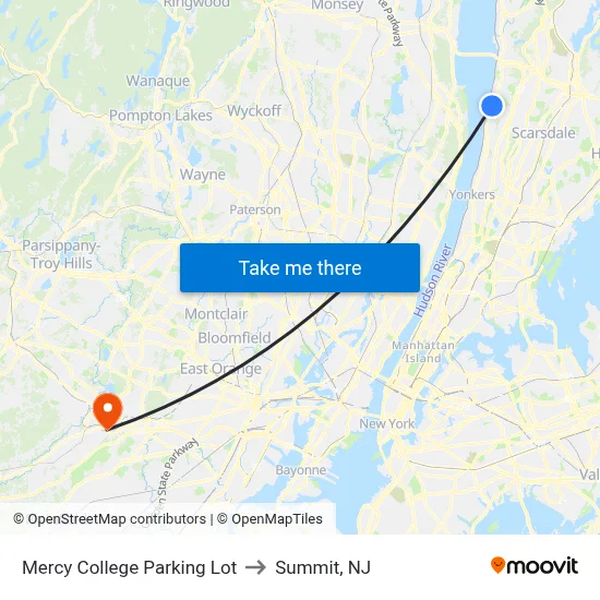 Mercy College Parking Lot to Summit, NJ map