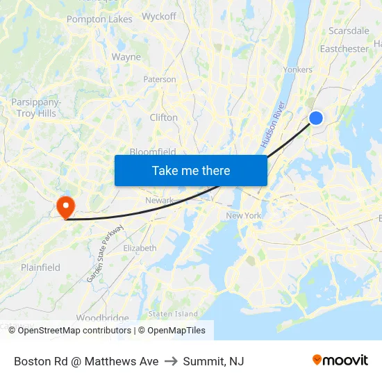 Boston Rd @ Matthews Ave to Summit, NJ map