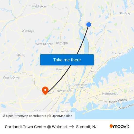 Cortlandt Town Center @ Walmart to Summit, NJ map
