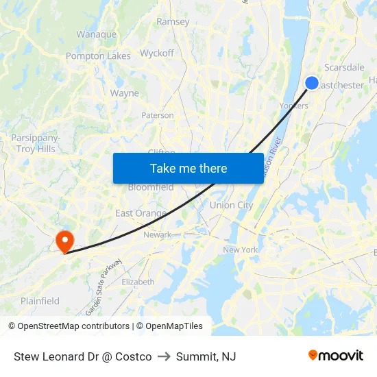 Stew Leonard Dr @ Costco to Summit, NJ map