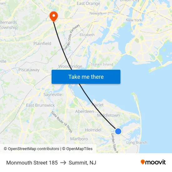 Monmouth Street 185 to Summit, NJ map