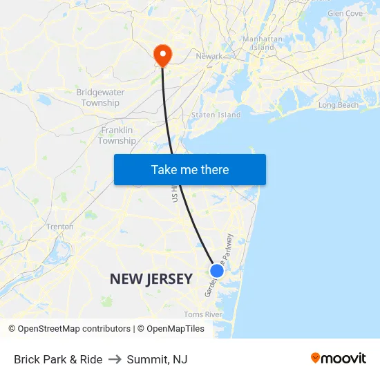 Brick Park & Ride to Summit, NJ map