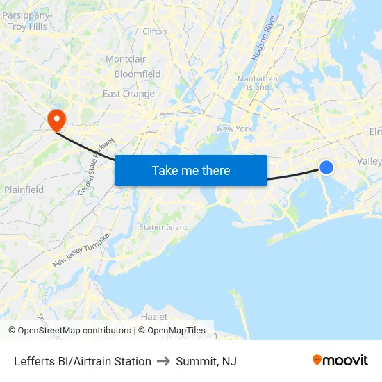 Lefferts Bl/Airtrain Station to Summit, NJ map