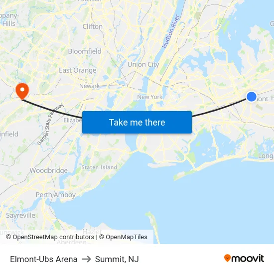 Elmont-Ubs Arena to Summit, NJ map
