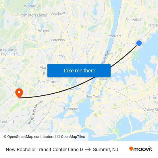New Rochelle Transit Center Lane D to Summit, NJ map