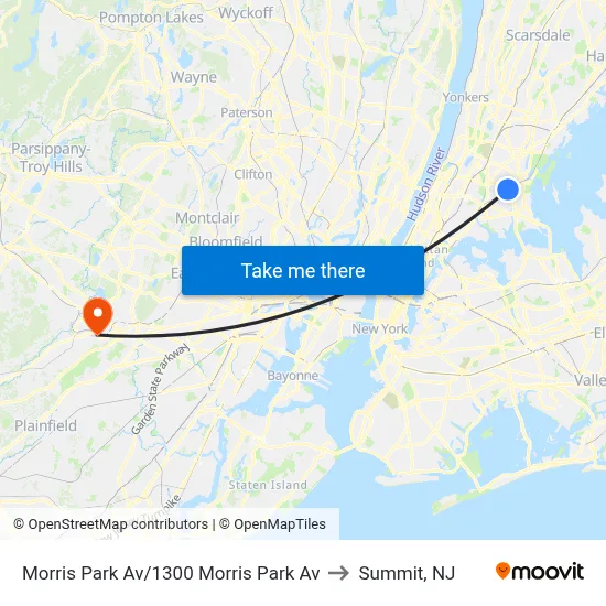 Morris Park Av/1300 Morris Park Av to Summit, NJ map