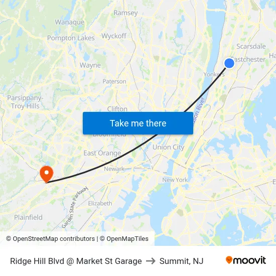 Ridge Hill Blvd @ Market St Garage to Summit, NJ map