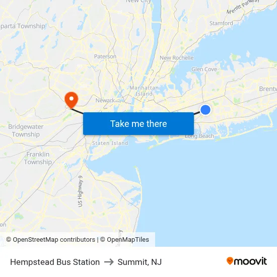 Hempstead Bus Station to Summit, NJ map
