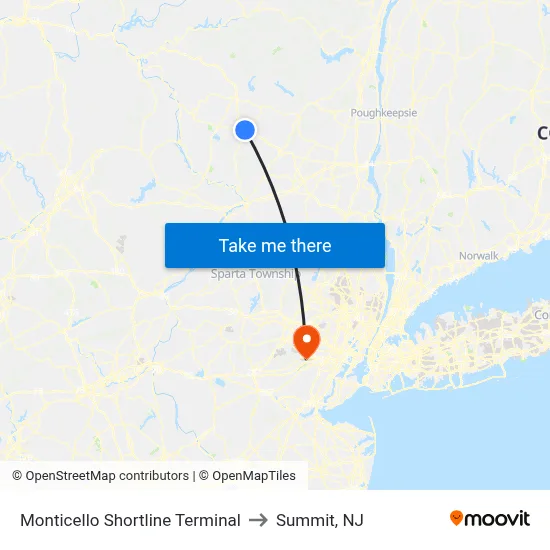 Monticello Shortline Terminal to Summit, NJ map