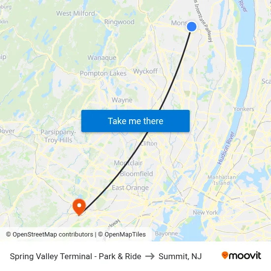 Spring Valley Terminal - Park & Ride to Summit, NJ map