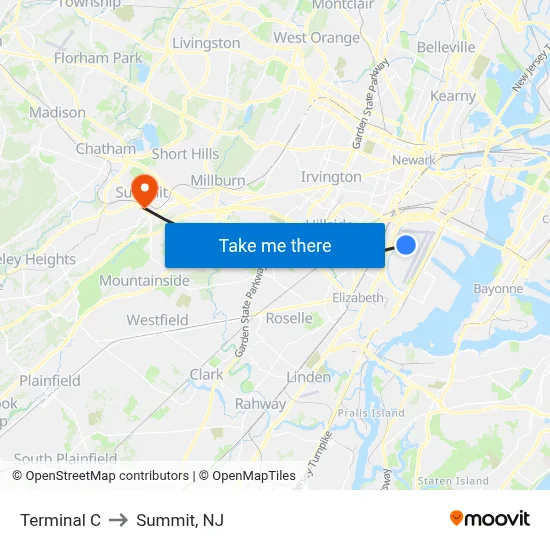 Terminal C to Summit, NJ map