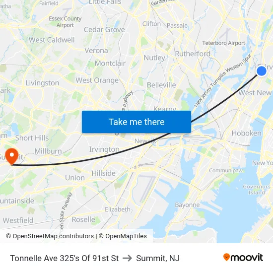 Tonnelle Ave 325's Of 91st St to Summit, NJ map