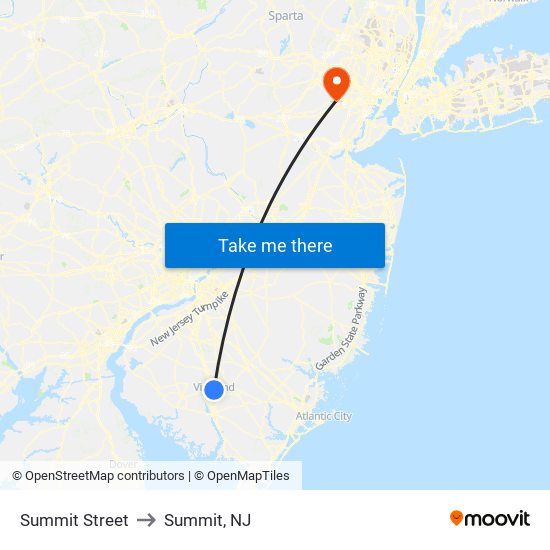 Summit Street to Summit, NJ map