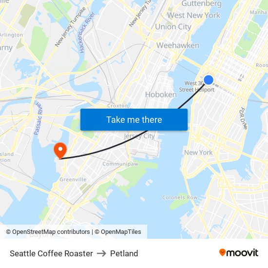 Seattle Coffee Roaster to Petland map