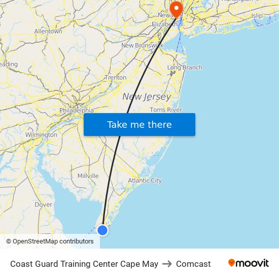 Coast Guard Training Center Cape May to Comcast map