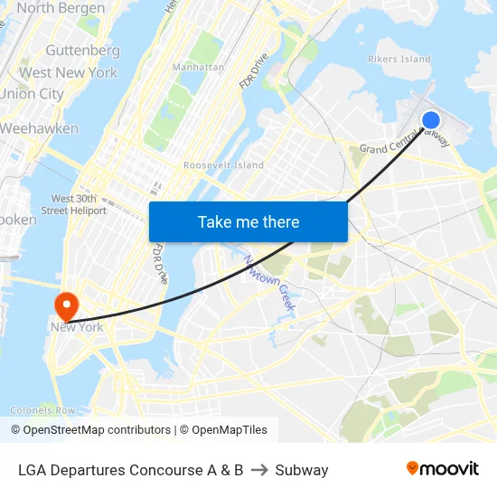LGA Departures Concourse A & B to Subway map
