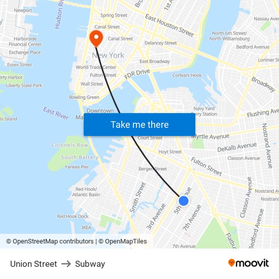 Union Street Station to Subway map