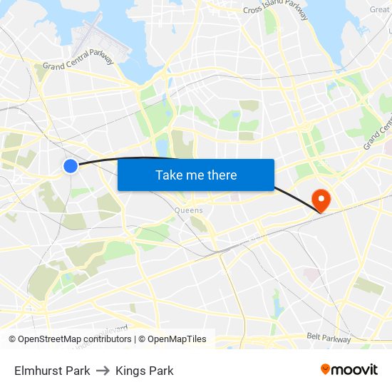 Elmhurst Park to Kings Park map