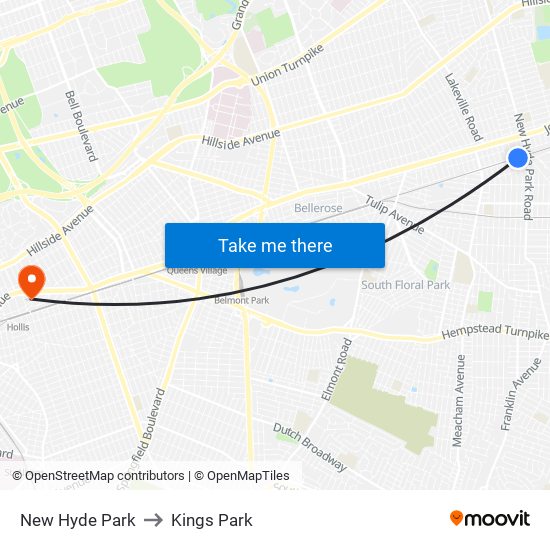 New Hyde Park to Kings Park map