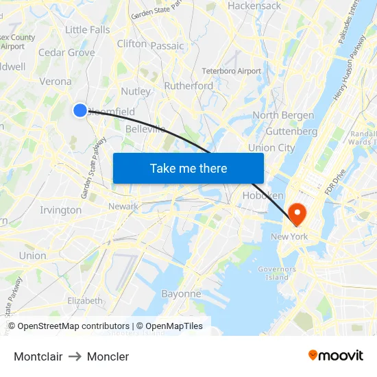 Montclair to Moncler map