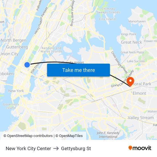 New York City Center to Gettysburg St map