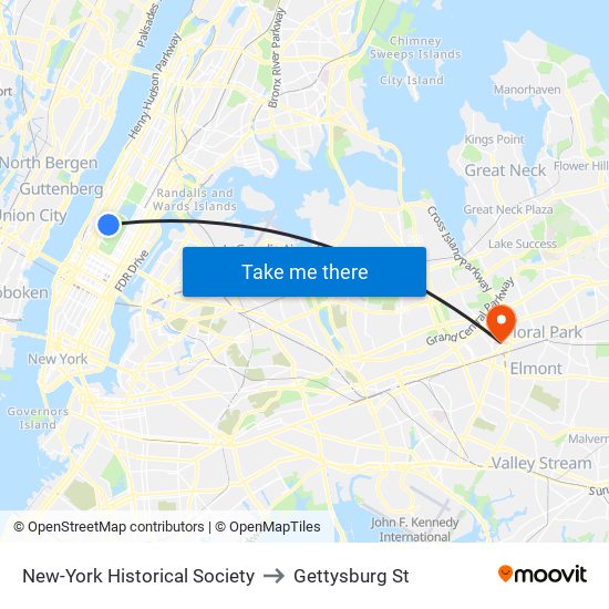 New-York Historical Society to Gettysburg St map