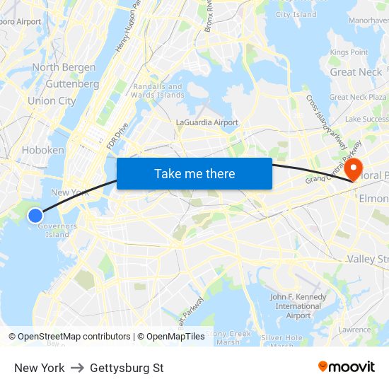 New York to Gettysburg St map