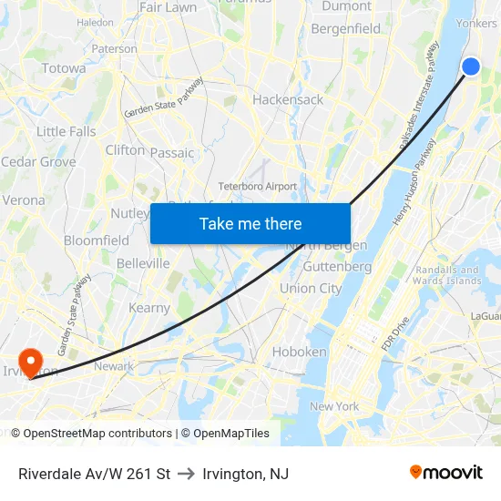 Riverdale Av/W 261 St to Irvington, NJ map