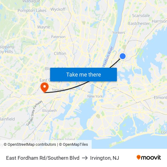 East Fordham Rd/Southern Blvd to Irvington, NJ map